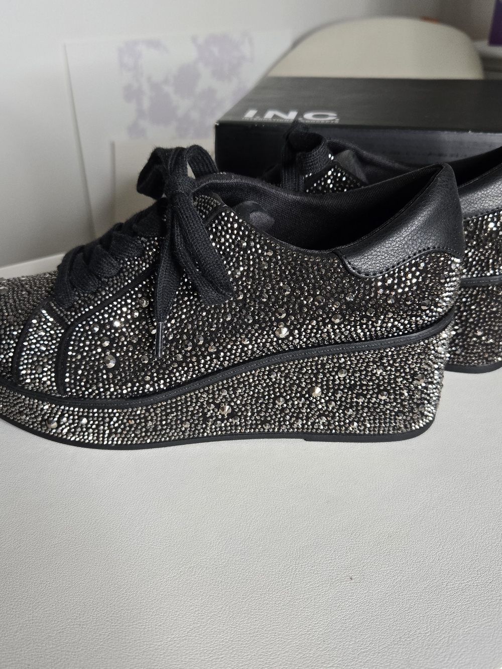 NWT INC Embellished Black Women's Lace-Up Sneakers WOMENS SIZE 8 - Picture 10 of 10